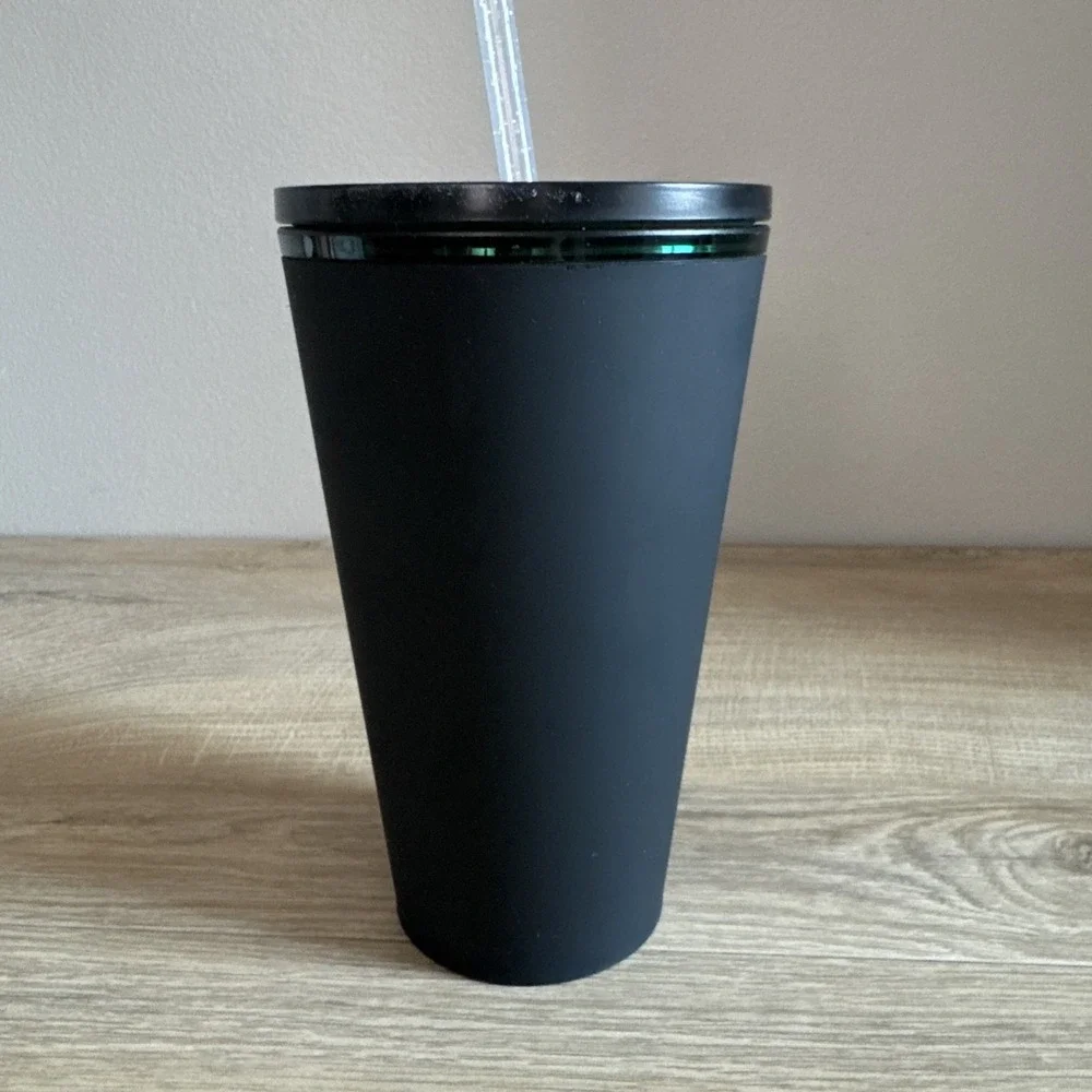 Starbucks‎ Tumbler Matte Black Green Cold Cup To Go 16 Oz